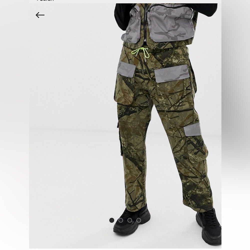 Jaded London Utility pants in camo print with reflective pockets